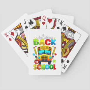 Welkom terug op de schoolbus 1e dag van school ond pokerkaarten