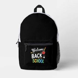 Welkom terug op school eerste schooldag leraar bedrukte rugzak