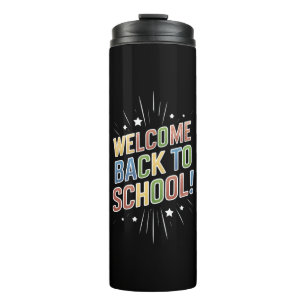 Welkom terug op school leraar eerste schooldag thermosbeker