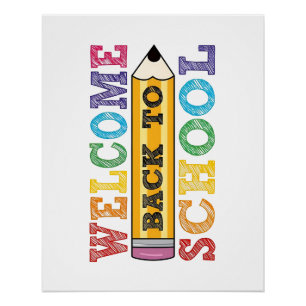 Welkom terug op school – Potlood Illustratie Perfect Poster
