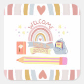 Welkom terug op school vierkante sticker (Voorkant)