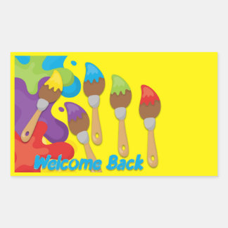 Welkom terug Paintbrushes Primaire Kleuren Aangepa Rechthoekige Sticker