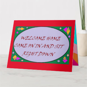 Welkom thuis Groetjes art design rood paarse Kaart