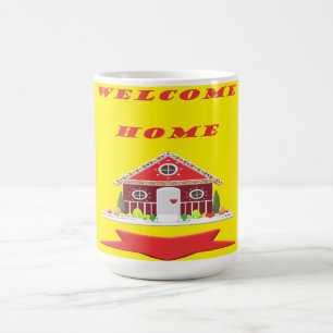 Welkom thuis, helder geel en rood afbeelding koffiemok