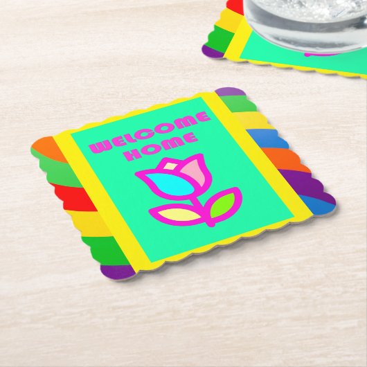 WELKOM THUIS MET STRIPEN EN STROOMPATROON KARTONNEN ONDERZETTERS (Gebogen)