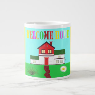 Welkom thuis schattig huis brite kleuren extra grote beker