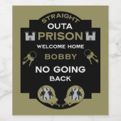 Welkom thuis uit de gevangenis wijn etiket (Enkel label)