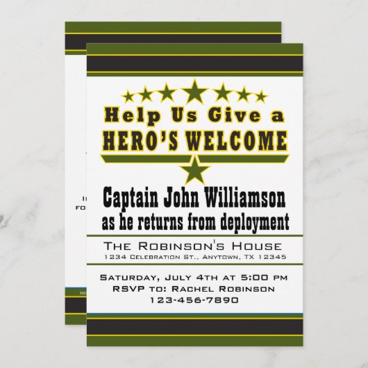 Welkom thuisuitnodiging van Army Hero Kaart (Voorkant / Achterkant)