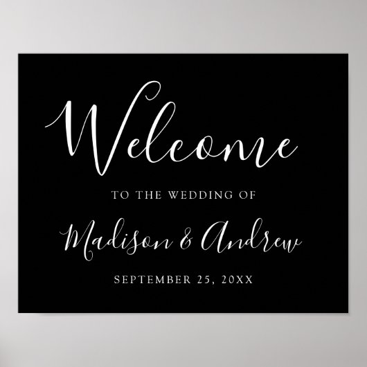 Welkom Trendy Script Black Wedding Poster (Voorkant)