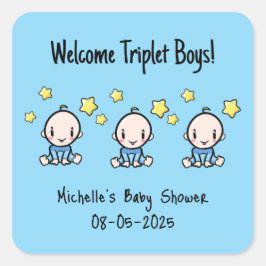 Welkom Triplet Jongens!, Aangepaste Triplet Baby's Vierkante Sticker