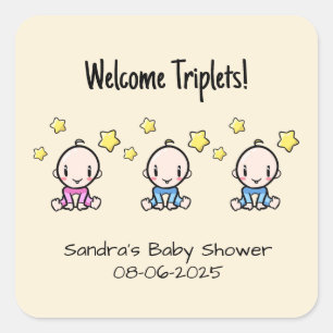 Welkom Triplets!, Schattigee Custom Triplet Baby's Vierkante Sticker