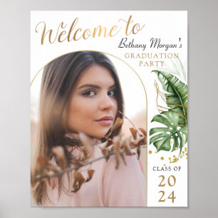 Welkom Tropical Gold Arch Photo Graduparty Poster