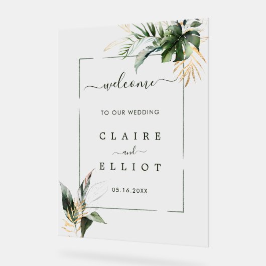 Welkom Tropisch Foliage Green Weddenschap Acryl Bord (Hoek)