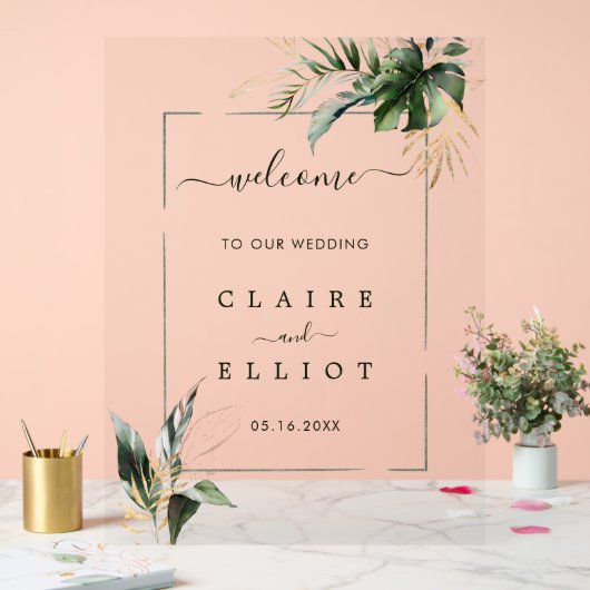 Welkom Tropisch Foliage Green Weddenschap Acryl Bord (Huwelijk)