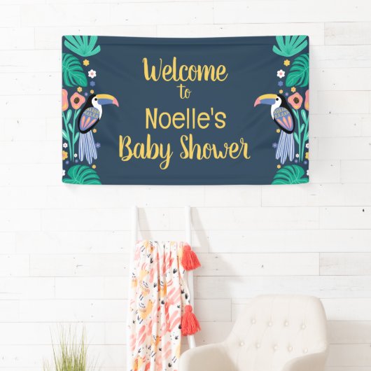 Welkom! Tropisch Toucan Bird Baby shower Spandoek (Insitu)