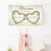 Welkom Trouw Bloemig Gouden Sierlijke Hart Frames Spandoek (Insitu)