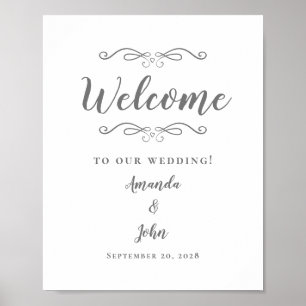Welkom Trouw Elegante Calligrafie Grijs Wit Poster