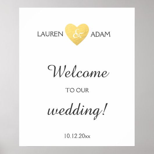 Welkom trouwbord voor gouden hart, aangepaste name poster (Voorkant)