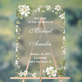 Welkom Trouwbord wit olijfgroen boho bloemen Acryl Bord