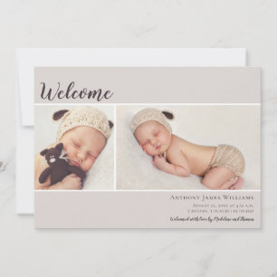 Welkom twee foto Ecru-Baby Aankondiging