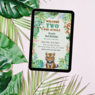 Welkom TWEE Jungle, Watercolor 2de Verjaardag Kaart