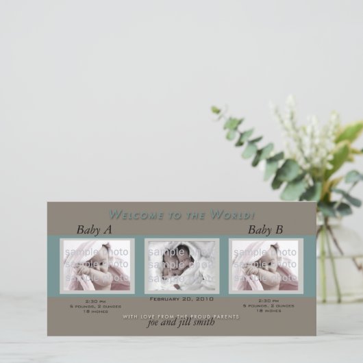 Welkom tweeling aankondiging (Staand voorkant)
