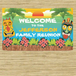 Welkom van Tiki Beach Sunset Family Reunion Spandoek