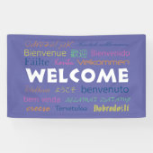Welkom veel talen Typografie Periwinkle Blue Spandoek (Horizontaal)