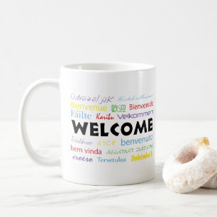 Welkom veel talen wit kleurrijk koffiemok