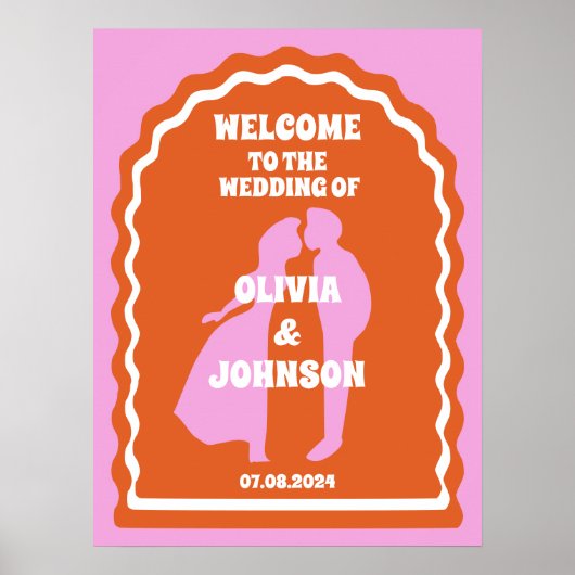 Welkom Vet Roze Sinaasappel Retro Wavy Arch Bruilo Poster (Voorkant)