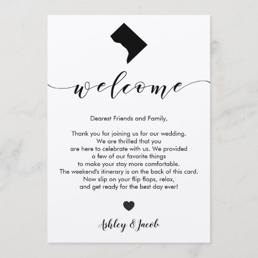 Welkom Washington DC Wedding Letter & Itinerary Programma (Voorkant)
