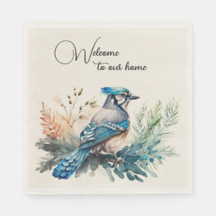 Welkom Waterverf Blue Jay Bird Servet