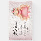 Welkom Waterverf Roze Prinses Verjaardagsfeest Spandoek (Verticaal)