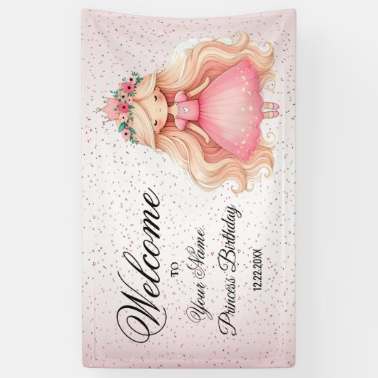 Welkom Waterverf Roze Prinses Verjaardagsfeest Spandoek (Verticaal)