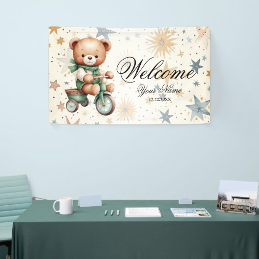 Welkom Waterverf Teddy Bear Groen Fietsfeest Spandoek (Beurs)