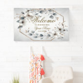 Welkom Waterverf White Flowers Golden Silver Spandoek (Insitu)