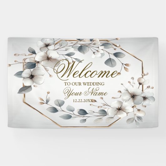 Welkom Waterverf White Flowers Golden Silver Spandoek (Horizontaal)