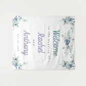 Welkom Weddenschap Blauwe Bloemen Paarse Waterverf Wandkleed (Voorkant (horizontaal))