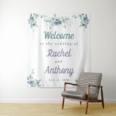 Welkom Weddenschap Blauwe Bloemen Paarse Waterverf Wandkleed (In situ)