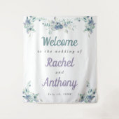 Welkom Weddenschap Blauwe Bloemen Paarse Waterverf Wandkleed (Voorkant)