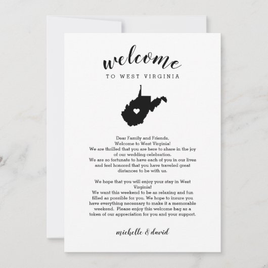 Welkom West Virginia Wedding Letter & Itinerary (Voorkant)