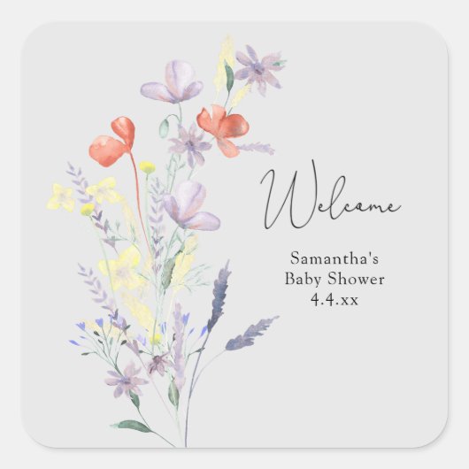 Welkom Wildbloemen Vierkante Sticker (Voorkant)