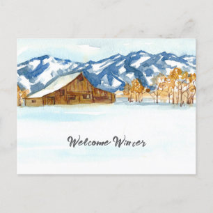 Welkom Winter Barn Wyoming Tetons Sneeuw Feestdagenkaart