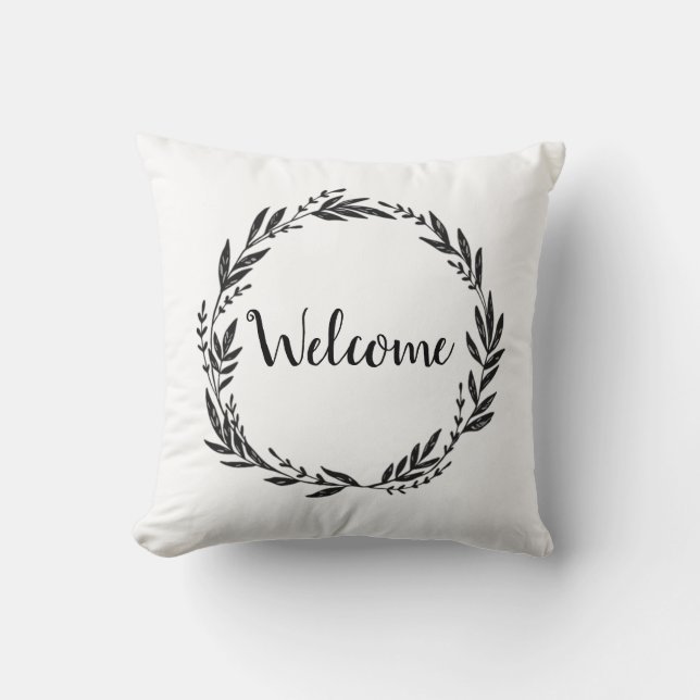 Welkom Wreath Grey Sierkussen (Voorkant)