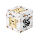 Welkom zakelijke logo QR code marmeren menutabel Kubus (Voorkant hoekig)