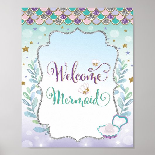 Welkom Zeemeermin Verjaardagsdecoratie Baby Shower Poster (Voorkant)