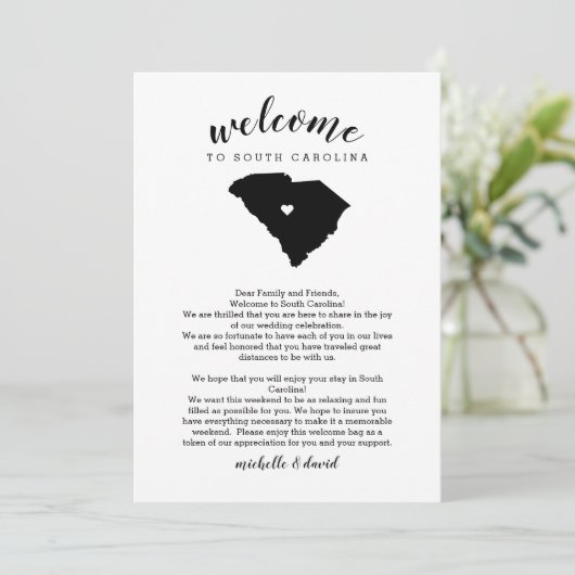 Welkom Zuid Carolina Trouwbrief & Reisplan (Staand voorkant)