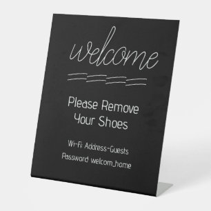Welkom, zwart en wit. Verwijder de schoenen Reclamebord Met Voetstuk