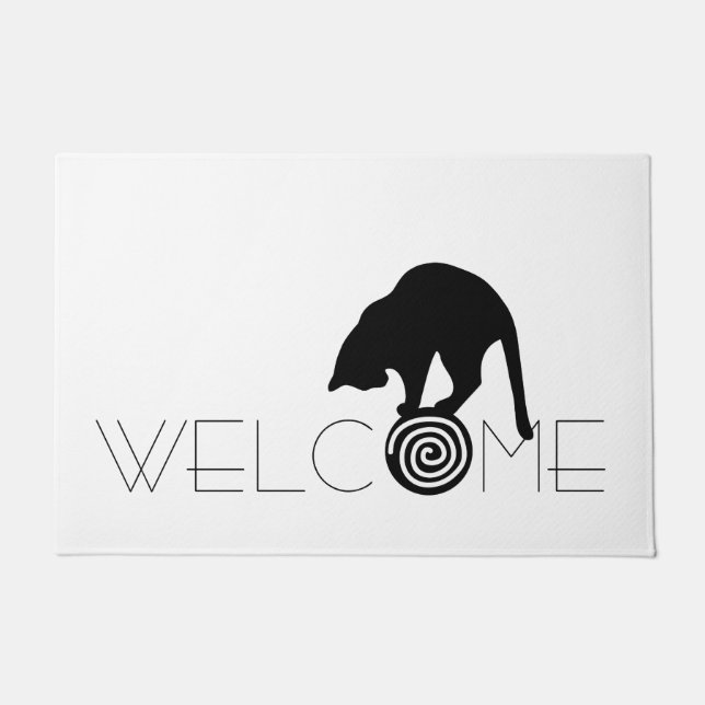Welkom zwarte kat Doormat Deurmat (Voorkant)