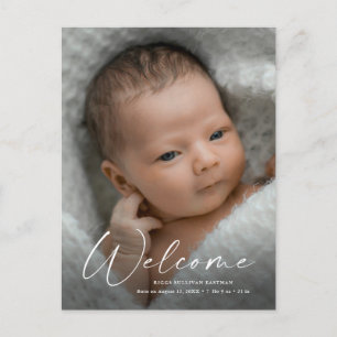 Welkome Baby Foto van modern script - Dank u Briefkaart